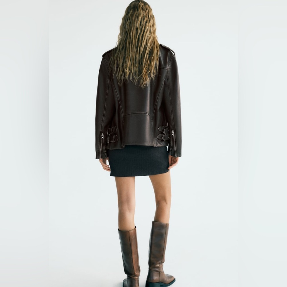 Zara FAUX LEATHER BIKER JACKET. Gray/Beige. Size XS. New with Tags. - Picture 7 of 12